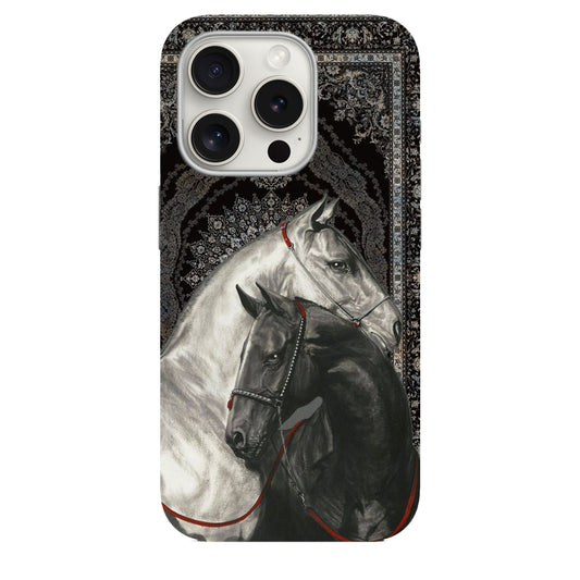 Etnik Dssenli Siyah At Motifleri Lüx Premium Telefon Kılıfı 555